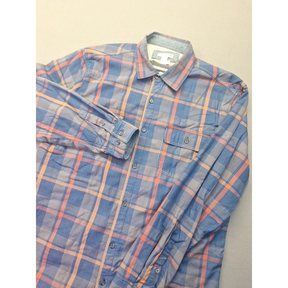 Carbon 2 Cobalt Mens Medium Tall Blue Plaid Double Layer Button Long Sleeve